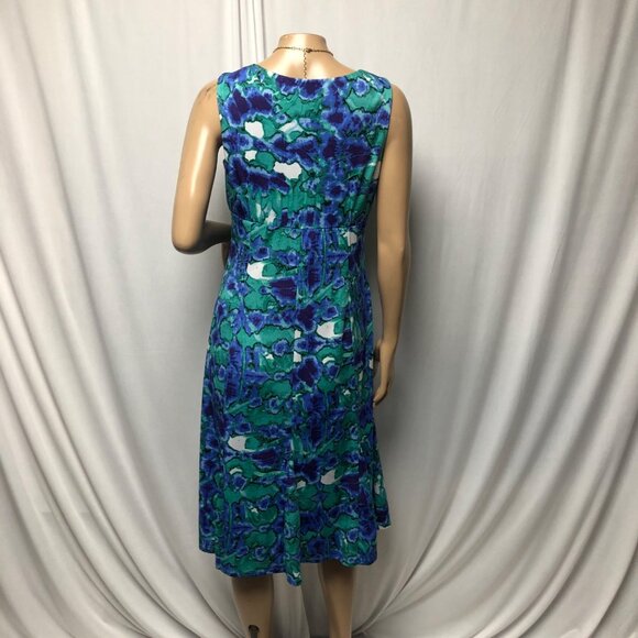Perceptions New York Dress Womens Sz Medium Blue Green Sleeveless Floral Stretch - Picture 5 of 9